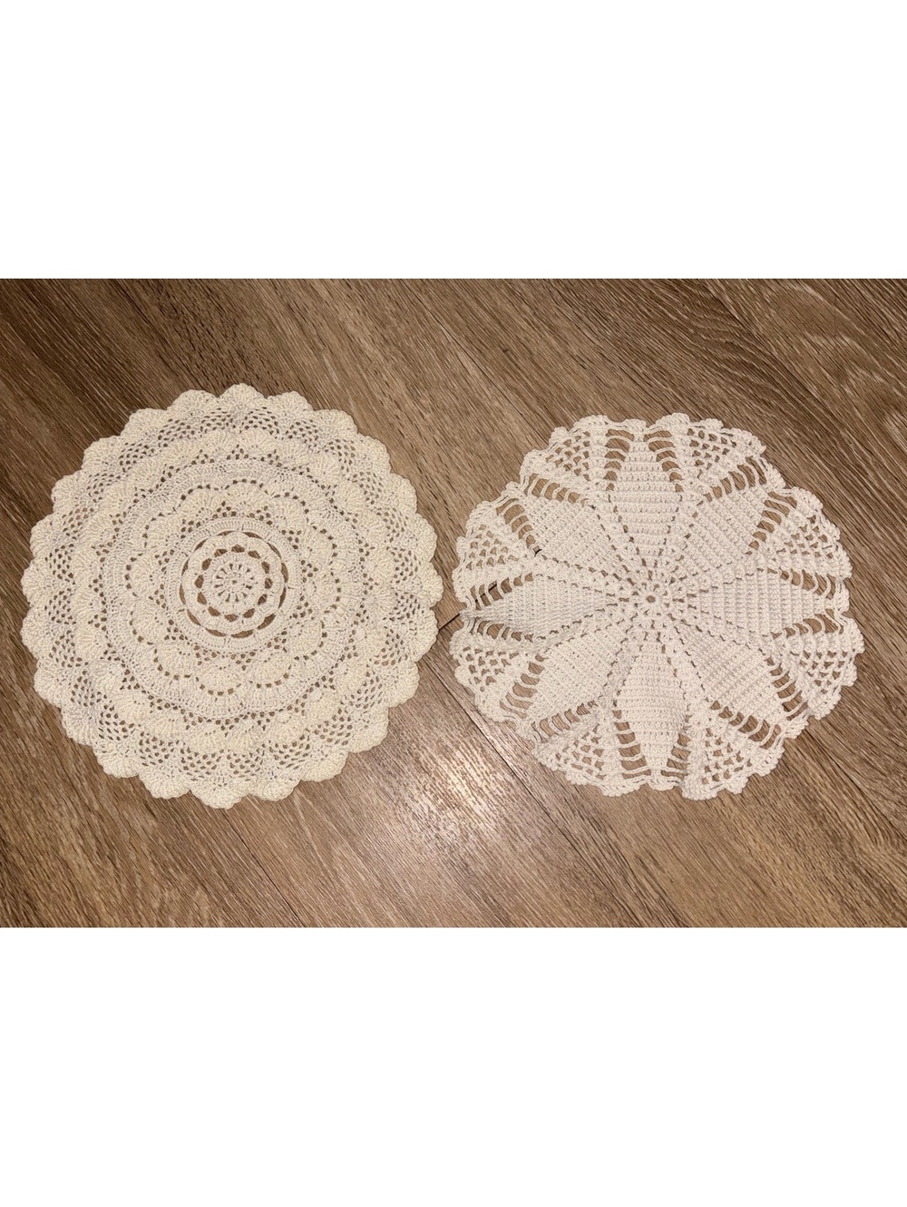 2 Vintage Layered Floral Crochet Doilies Handmade D186